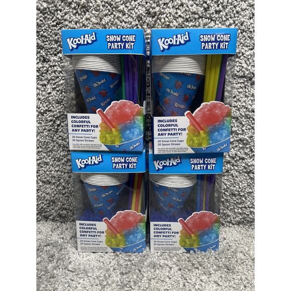 Kool Aid Snow Cone Party Kit 80 Cups & 80 Spoon Straws 4Pk Bundle Set New - Picture 1 of 8